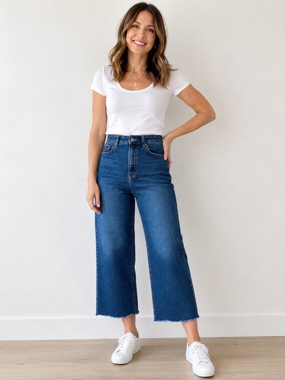 Uniqol jeans wide leg cropped raw hem size 29